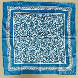 KITON Blue White Paisley Silk Pocket Square